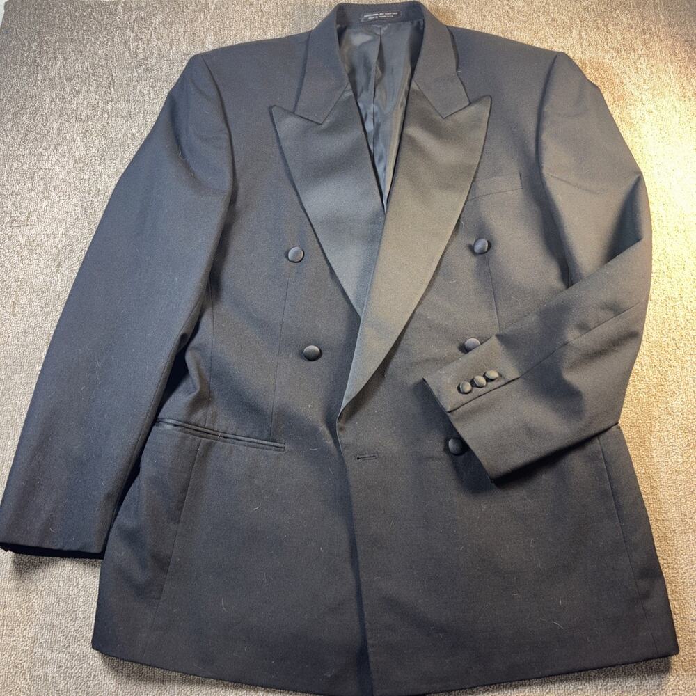 Vintage Georgia Fellini Double Breasted Tuxedo Jacket 42 Long Black Formal